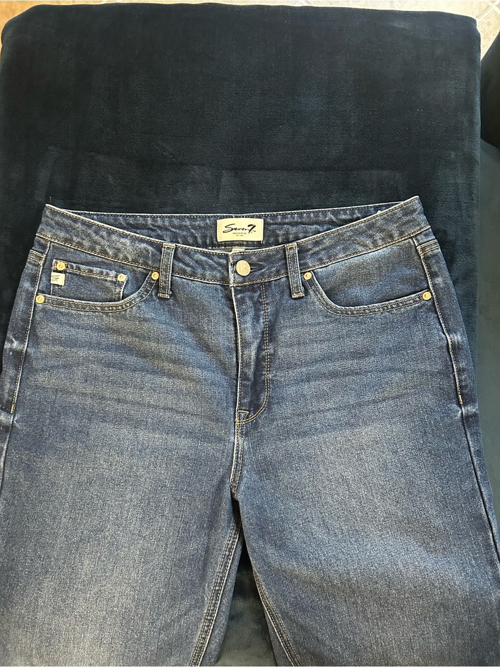 Seven7 Women's Straight Leg Jeans in Dark Blue Denim
